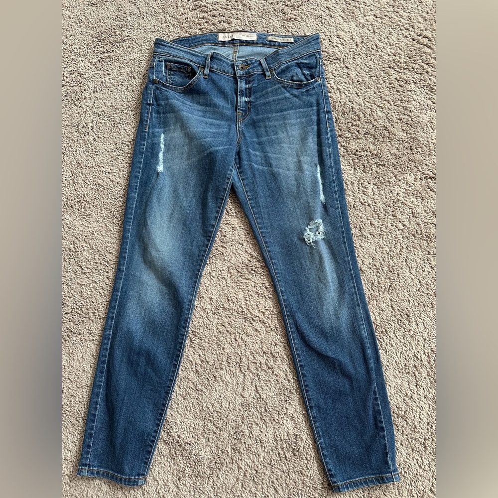 Guess Women's Skinny Jeans in Dark Blue with Light Distress